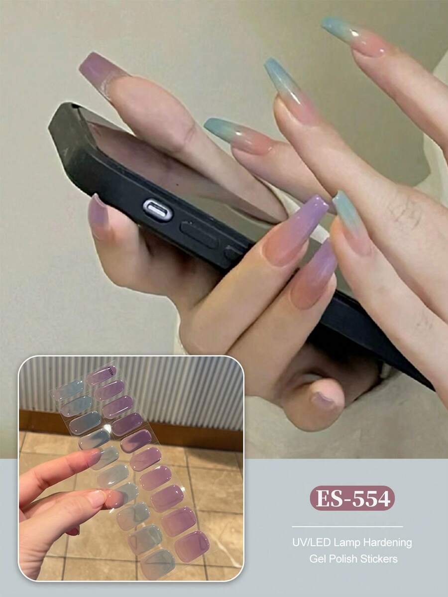 Tiras de gel de uñas semi curadas, 20 piezas de envoltorios de calidad de salón de larga duración, pegatinas de gel de uñas de fácil aplicación y remoción con luz UV - Púrpura malva - Ver 1