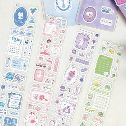 Matcha Milk Bear & Sweet Potato Bunny Stickers, Cute Aesthetic Decorative Stickers For Journaling, Scrapbooking Collage & Background Decoration