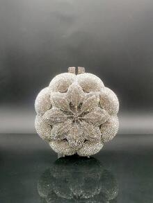 優雅水鑽花卉珠寶設計晚宴包 水晶手工手拿包 全鑽晚宴手拿包 閃亮手提包 最佳禮物 - 銀色 - 查看 3