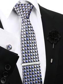 男士时尚商务领带套装（4件套） - 领带、袖扣、领带夹、胸针，适合休闲衬衫、派对、聚会等场合。 - 彩色 - 查看 22