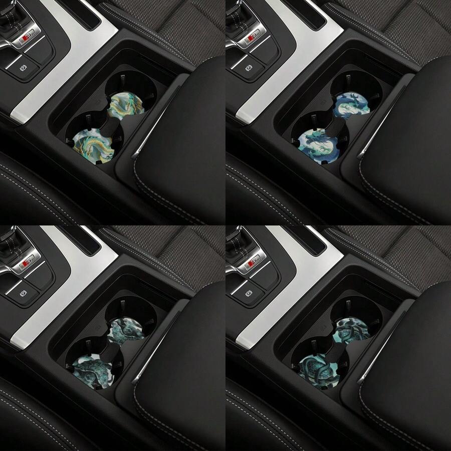 2 miếng lót tay vịn chống trượt họa tiết động vật, phụ kiện xe hơi thiết yếu, giá đỡ cốc xe hơi tối giản - A - Xem 1