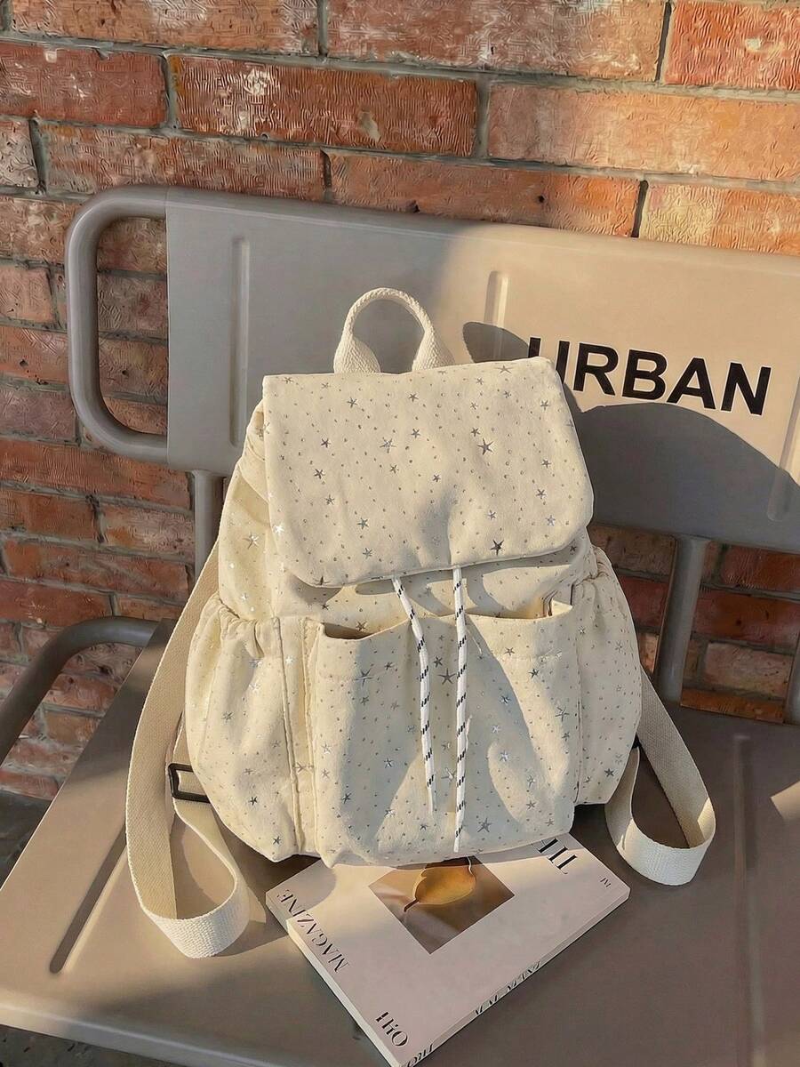 Túi đeo chéo phong cách retro mới năm 2026 dành cho nữ, túi đeo vai thời trang, ba lô kiểu dáng học sinh dung tích lớn. - Màu be - Xem 1