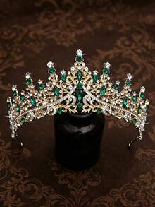 1pc Luxury Emerald Green Bridal Tiara, Gold Crystal Crown For Wedding Prom - Multicolor - View 4