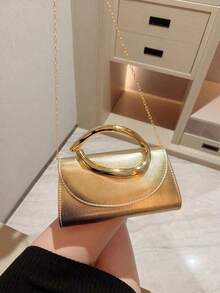1 Stück modische Mini-Clutch mit Metalldekor, elegante glänzende Damenhandtasche mit Metallstreifen-Dekor, geeignet für Abendkleid, Party, Hochzeit, Ball, mit Metallkette, Party-Tasche, Hochzeitszubehör - Gold - Übersicht 7