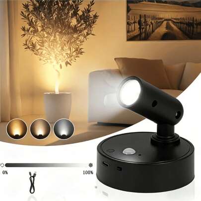 三色温无线LED壁灯，带人体感应器，USB充电，自动开关，冷暖白光可调，适用于走廊、卧室和高端家居照明