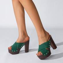 Women's Summer New High Heel Sandals, Party Thick Heel Thick Bottom Sexy Slippers, Peep-Toe Thick Bottom Women Slippers - Green - View 7