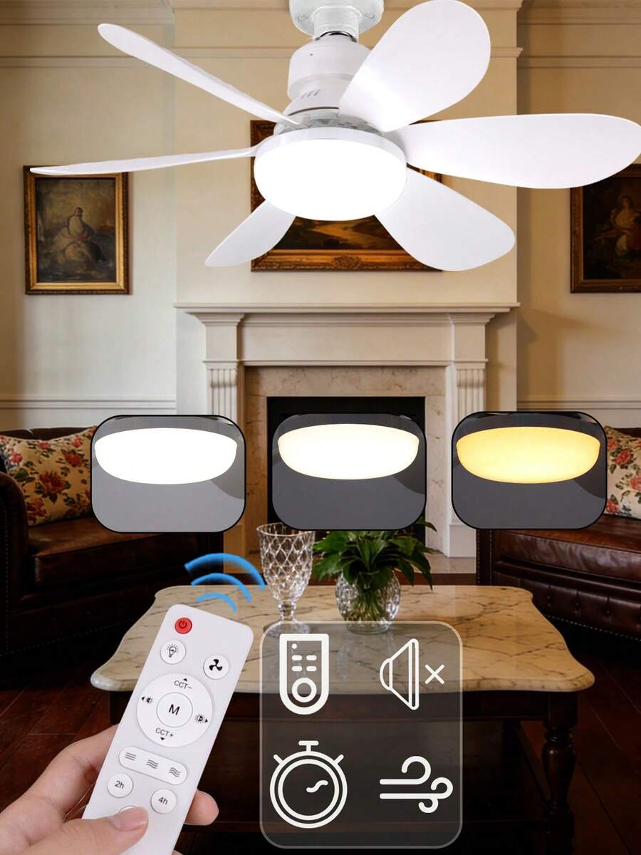 Quạt trần không tiếng ồn 30W E27 (1/2 chiếc) với đèn LED có thể điều chỉnh độ sáng và điều khiển từ xa - Hoàn hảo cho phòng ngủ, nhà bếp, phòng khách và ban công.