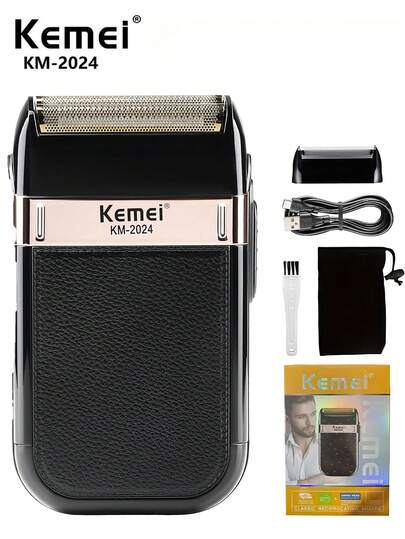 Kemei KM-2024 男士便携式电动剃须刀，专业胡须修剪器，USB充电式电动剃须刀，理发器，往复式电动剃须刀，适合送给男友和父亲