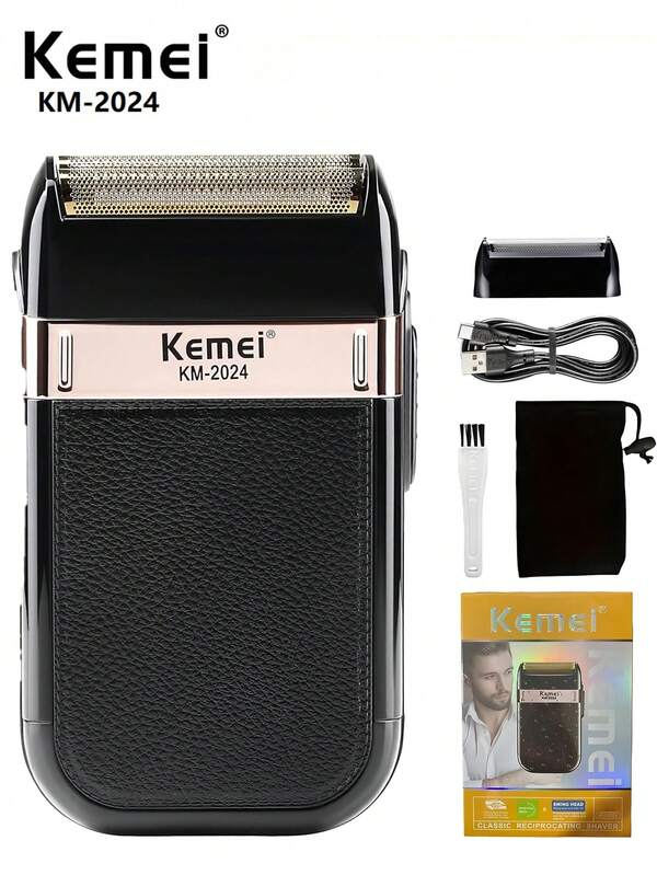 Kemei KM-2024 Men's Portable Electric Shaver, Professional Beard Trimmer, USB Rechargeable Electric Shaver, Hair Clipper, Reciprocating Electric Shaver, Suitable Gift For Boyfriend And Father