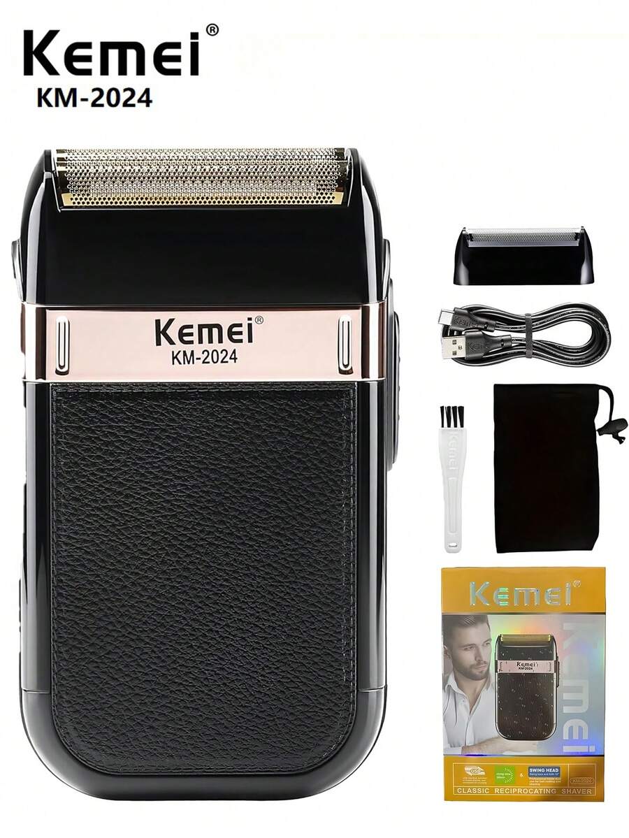 Kemei KM-2024 男士便携式电动剃须刀，专业胡须修剪器，USB充电式电动剃须刀，理发器，往复式电动剃须刀，适合送给男友和父亲