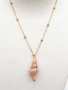 1 chiếc vòng cổ mặt dây chuyền hình vỏ sò, mặt dây chuyền vỏ sò tự nhiên phù hợp cho nữ, phong cách thường ngày đi biển. - Vàng - Xem 10