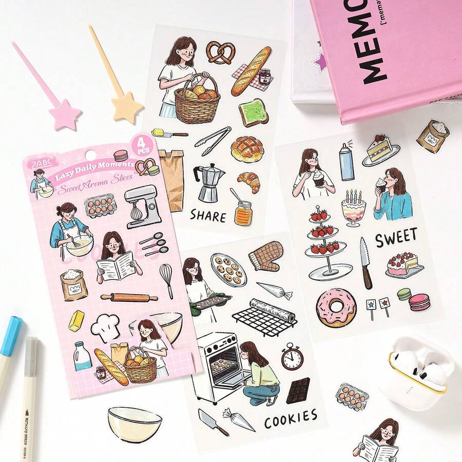 6pcs Cute Lifestyle Theme Stickers, Casual Girl Daily Moment Stickers For Scrapbooking, Diary, Card Making