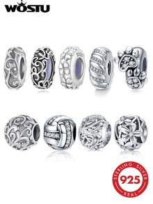 WOSTU 1pc 925 Sterling Silver Metal Round Bead Scroll Pattern Pendant, Anti-Oxidation Jewelry For Women, Compatible With Original Bracelet DIY - Silver - View 12
