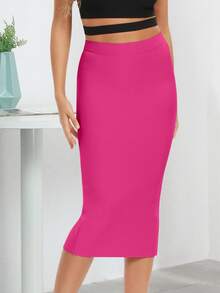 Women's Sexy Backless Long Bodycon Skirt - Hot Pink - View 3