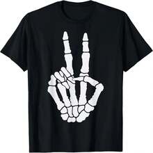 Camiseta de Halloween con diseño de mano de esqueleto y signo de la pazTendencias - Negro - Ver 1