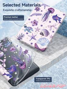 紫色海洋元素图案保护壳，兼容 iPad Air 4/5 10.9 英寸、7/8/9 10.2 英寸、10（2022 年款，10.9 英寸）、11（A16，2025 年款，11 英寸）、Air 8（M4，2026 年款，11 英寸），内置 Apple Pencil 插槽，也兼容三星 Galaxy Tab A9 11 英寸、Tab A9 8.7 英寸。可爱风格，适合作为返校、情人节、新年礼物。 - 彩色 - 查看 10