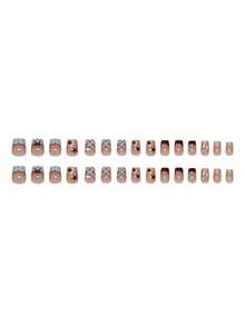 30 piezas de uñas postizas con forma de ataúd, pegatinas de arte de uñas rápidas adecuadas para fiestas - Multicolor - Ver 3