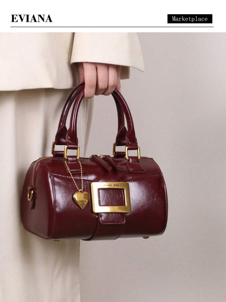 2026 小众设计新款奢华时尚女包，小众设计复古油皮枕形包，高端品质褶皱保龄球包，大容量通勤单肩斜挎包 - 彩色 - 查看 1