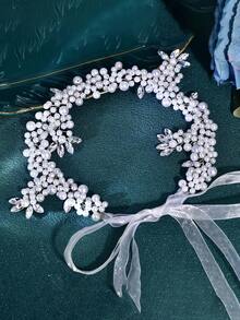 1pc Elegant Pearl Waist Belt, Fashionable Bridal Sash Suitable For Wedding Dress, Evening Gown,Summer,Beach - Silver - View 3