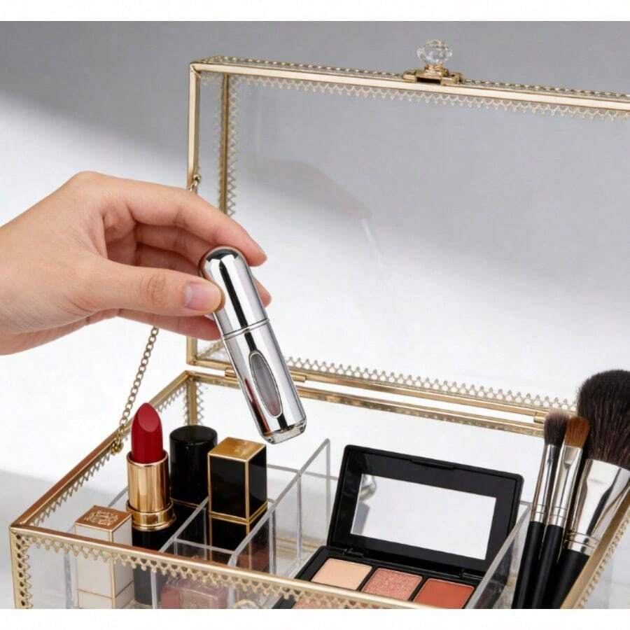 Multi-Colored Perfume Bottles, 5ml Refillable Spray Bottles, Portable Mini 5ml Metal Perfume Containers, A Must-Have For Summer, Travel, Outdoor Activities And Dates (Bright Pink, Bright Blue, Bright Silver, Bright Black). - 亮銀色 - 查看 1