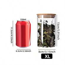 1 件高硼硅玻璃密封罐厨房储物罐带木盖，茶/咖啡/糖果容器，玻璃瓶 - 無色 - 查看 10