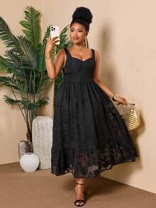 BIUBIU Women's Plus Size Woven Fabric Floral Pattern Long Dress With Flared Hem And Straps Party - Black - View 6