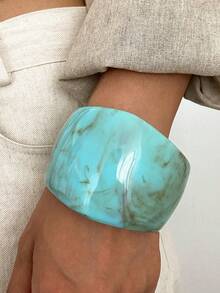 1pc/4pcs/Set Bohemian Geometric Asymmetrical Arc Resin Cuff Bracelet, Luxurious Casual Party Women Couples Wedding Holiday Versatile Metal Jewelry Bracelet Gift (The Material And Color Of The Bracelet Are Subject To The Actual Product) - Mint Green - View 5