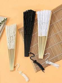 1件復古蕾絲刺繡花卉摺扇，蕾絲手持摺扇，夏季海灘扇，設計師摺扇，復古婚禮扇，西班牙手扇，竹製框架，優雅白色設計，刺繡蕾絲飾邊 - 多色 - 查看 7