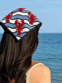 1 chiếc khăn tam giác đan móc thêu hình tôm hùm, kiểu dáng dễ thương cho bé gái, thích hợp cho du lịch và chụp ảnh mùa xuân/hè. - Nhiều màu - Xem 2