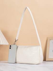 新款鳄鱼纹压花女士单肩包、腋下包、休闲购物多功能手提包 - 白色 - 查看 4