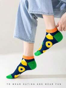 1/2/4/6 đôi tất cổ ngắn nữ ngẫu nhiên họa tiết dâu tây và chuối, thoải mái và thoáng khí. - Nhiều màu - Xem 10