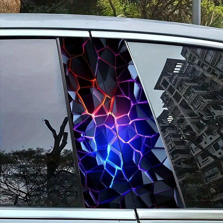 2 pares de calcomanías geométricas fluorescentes para columnas de automóvil, protectores autoadhesivos para el pilar B del vehículo, alargados, resistentes a los arañazos, calcomanías para automóvil con acabado semibrillante, para uso único en superficies de vidrio y metal