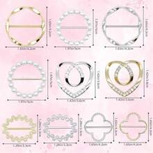 10pcs/Set Women's Faux Pearl & Rhinestone Scarf Rings, T-Shirt Clips & Belt Buckles - Multicolor - View 9