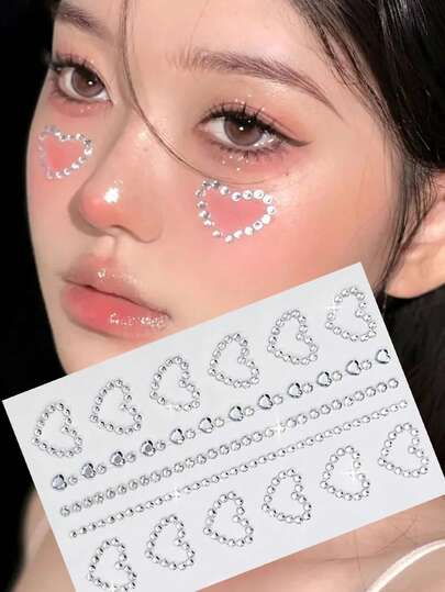 Đá pha lê hình trái tim đính trên mặt, miếng dán đá pha lê hình giọt nước, phụ kiện trang điểm sân khấu, miếng dán lấp lánh cho lễ hội âm nhạc, đá đính lông mày, phụ kiện làm móng DIY, miếng dán tự dính phong cách cá tính.