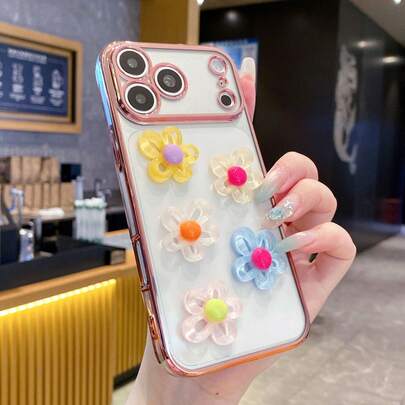 DIY手机壳，采用全新电镀边缘工艺，防摔设计，搭配5色花朵图案 - 兼容 16/15 Pro Max、A35/A15、S24/S25，整套手机壳兼容苹果、摩托罗拉/Note 14等机型。