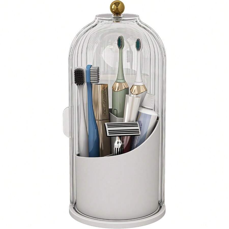 Dustproof Toothbrush Holders With Cover, Rotating Electric Toothbrush And Toothpaste Holder For Bathroom Countertop, 3 Slots Makeup Brushes Organizer - trắng - Xem 1