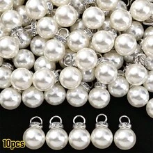 Classic 8/10/12/14/16mm White Pearl Pendant 10/20pcs Round Loose Pearl Beads With Rhinestone Faux Pearl Charms For Jewelry Making - Pearl Pendant - View 13