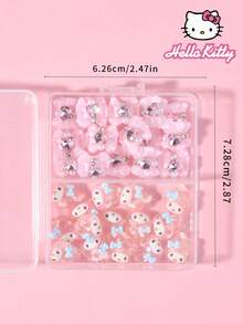 SANRIO 30件套三丽鸥Hello Kitty双格美甲装饰套装，两种款式蝴蝶结系列旋律设计美甲水钻平底装饰DIY - 彩色 - 查看 5