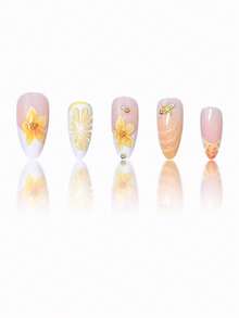 Bộ quà tặng móng tay giả acrylic hình chữ nhật 24 chiếc, họa tiết mùa hè 3D chanh lấp lánh, vàng tươi, trắng sữa, hoa 3D chuyển sắc, hạt thép nhỏ, chấm bi cam, ngọc trai trắng, viền kiểu Pháp, phụ kiện mùa hè đi biển, sao biển vàng, phụ kiện kỳ nghỉ. Bao gồm 1 tờ keo dán móng, 1 bộ dũa móng và dụng cụ làm móng. - Nhiều màu - Xem 3