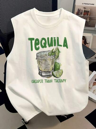 - Men'S Tequila Fun T-Shirt With Margarita Label Print, Loose Casual Fit For Summer Parties, Part Of The Mexican Fiesta Series | Tequila-Themed Design With Humorous Slogan Elements, Beach Barbecue Gear, Plus Size Fun T-Shirt,Men's Slim Fit Sleeveless Tee Summer Essential Daily Wear