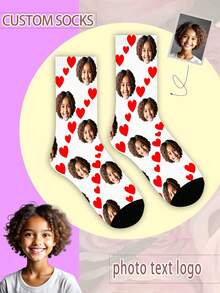 1 Par de Meias Personalizadas com Rosto, Unissex para Meninos e Meninas, Meias Cano Médio para Meninas, Meias Cano Médio para Meninos, Meias Personalizadas com Foto para Adolescentes, Meias Personalizadas com Imagem Divertida para Meninos e Meninas, Adequadas para Uso Diário, Feriados, Aniversários e Outras Ocasiões - Multicolorido - Visão 2