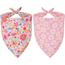 2pcs Floral Dog Scarf, Size 24.8"X11", Designed With Pink Daisy Pattern. These Adjustable Scarves Are Suitable For Medium To Large Dogs, Can Be Reused As A Bib, Scarf Or To Clean Drool. - Multicolor - View 6