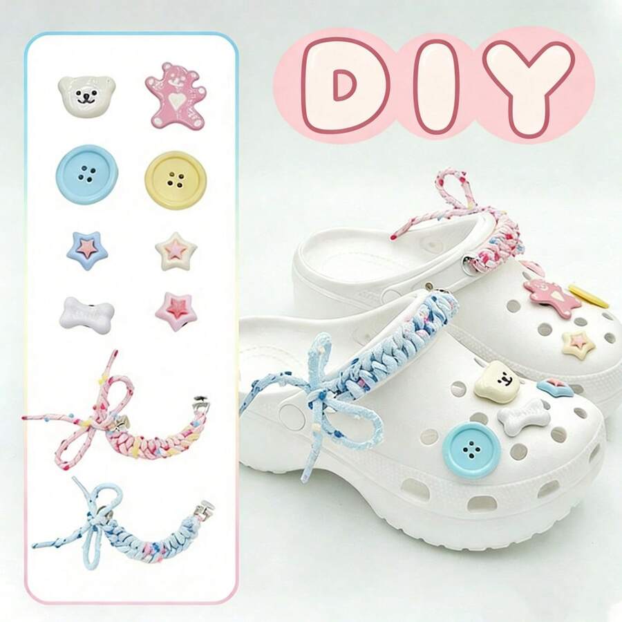 Detachable Cute Cartoon Decorations For Hollow Out Clogs, Dopamine-Inspired Accessories For Girls, Including Shoe Flowers, Shoe Clips, Shoe Laces, Hollow Out Clogs Charms - View 1