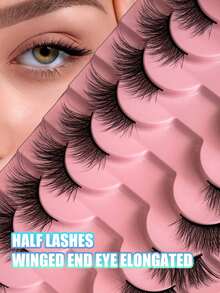 10 Pairs Black Cat Eye Natural Criss-Cross False Eyelashes, Suitable For Daily And Date Makeup Essentials - Black - View 7