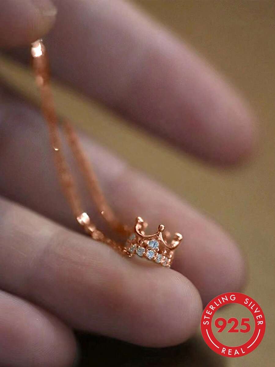 1 chiếc dây chuyền mặt dây chuyền hình vương miện cổ điển sang trọng bằng bạc Sterling S925 mạ vàng, đính đá Zirconia, thích hợp cho nữ/bạn gái, quà tặng trang sức thời trang cho tiệc tùng, sinh nhật, hoặc đeo hàng ngày.