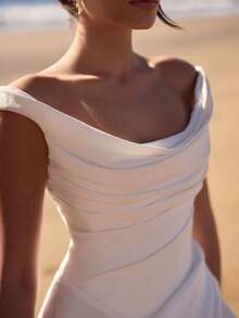 Elegant Off The Shoulder Satin Wedding Dress 2026 New, Luxury Minimalist Bridal Gown With Draped Cowl Neck And High Slit, White Ivory Floor-Length Train Wedding Dress, Formal Evening Gown For Bride, Beach Garden Wedding, Bridal Shower, Engagement, Elopement, Plus Size Available, Satin Fabric, Off Shoulder Wedding Dress, High Slit Wedding Dress, Beach Wedding Dress, Minimalist Wedding Dress, Ivory Wedding Dress, White Wedding Dress, 2026 Bridal Collection, New Arrival Wedding Dress, Bridal Gown For Women, Formal Wedding Dress, Evening Party Dress, Prom Dress, Bridesmaid Dress, Mother Of The Bride Dress, Special Occasion Dress, Quinceanera Dress, Sweet 16 Dress, Graduation Dress, Pageant Dress, Simple Luxury Wedding Dress - trắng - Xem 4