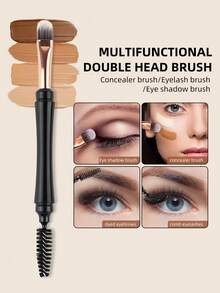 1 pieza Juego de brochas de maquillaje de ojos de doble extremo, que incluye cepillo de cejas en ángulo, rizador de pestañas, brocha de corrector, brocha de detalle, brocha de delineador, herramientas portátiles de maquillaje de ojos - Multicolor - Ver 7