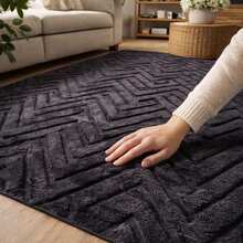 Tokyo Non-Slip Rug With High Relief Geometric Pattern For Living Room/Bedroom, 1.40m X 2.00m Or 2.00m X 2.40m - Black - View 5
