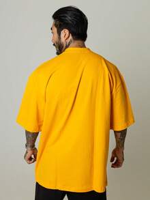 Oversized Yellow Embroidery T-Shirt - 黃色 - 查看 4