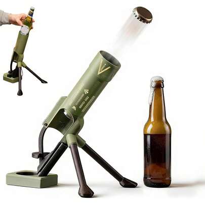 Dụng cụ mở nắp chai bia hình cối xay 51mm, dụng cụ phóng nắp chai bật lên thú vị, dụng cụ mở nắp chai chiến thuật chắc chắn, dụng cụ mở nắp chai bia và nước ngọt rảnh tay, thích hợp cho quán bar, trang trí bàn làm việc, quà tặng trò chơi tiệc tùng